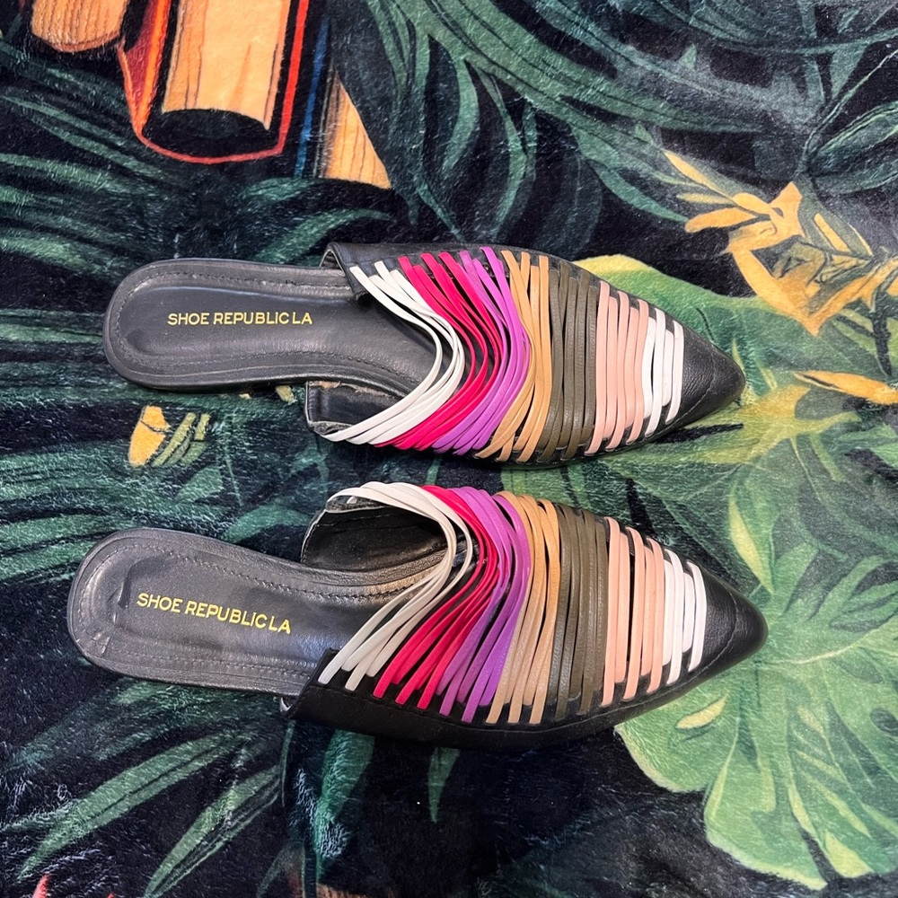 Shoe Republic LA Black Multicolor Mules